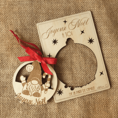 Carte de vœux + boule de noël Lutin