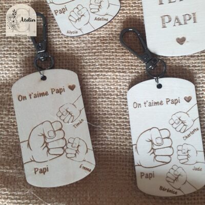 Porte-clés Papi personnalisé Prénoms petits enfants