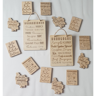 Aimants Bourguignons en bois – Expressions et spécialités gravées